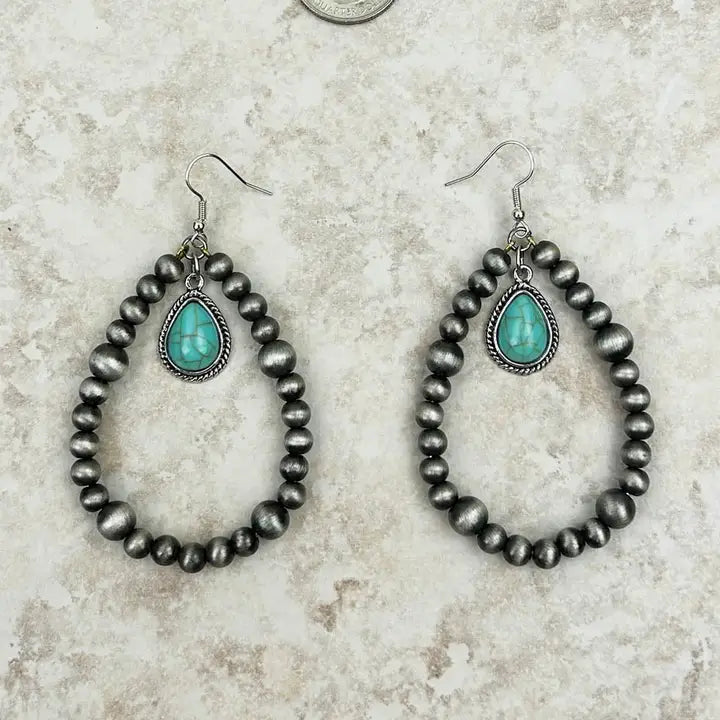 BLUE Silver Navajo Pearl with Blue Turquoise Teardrop