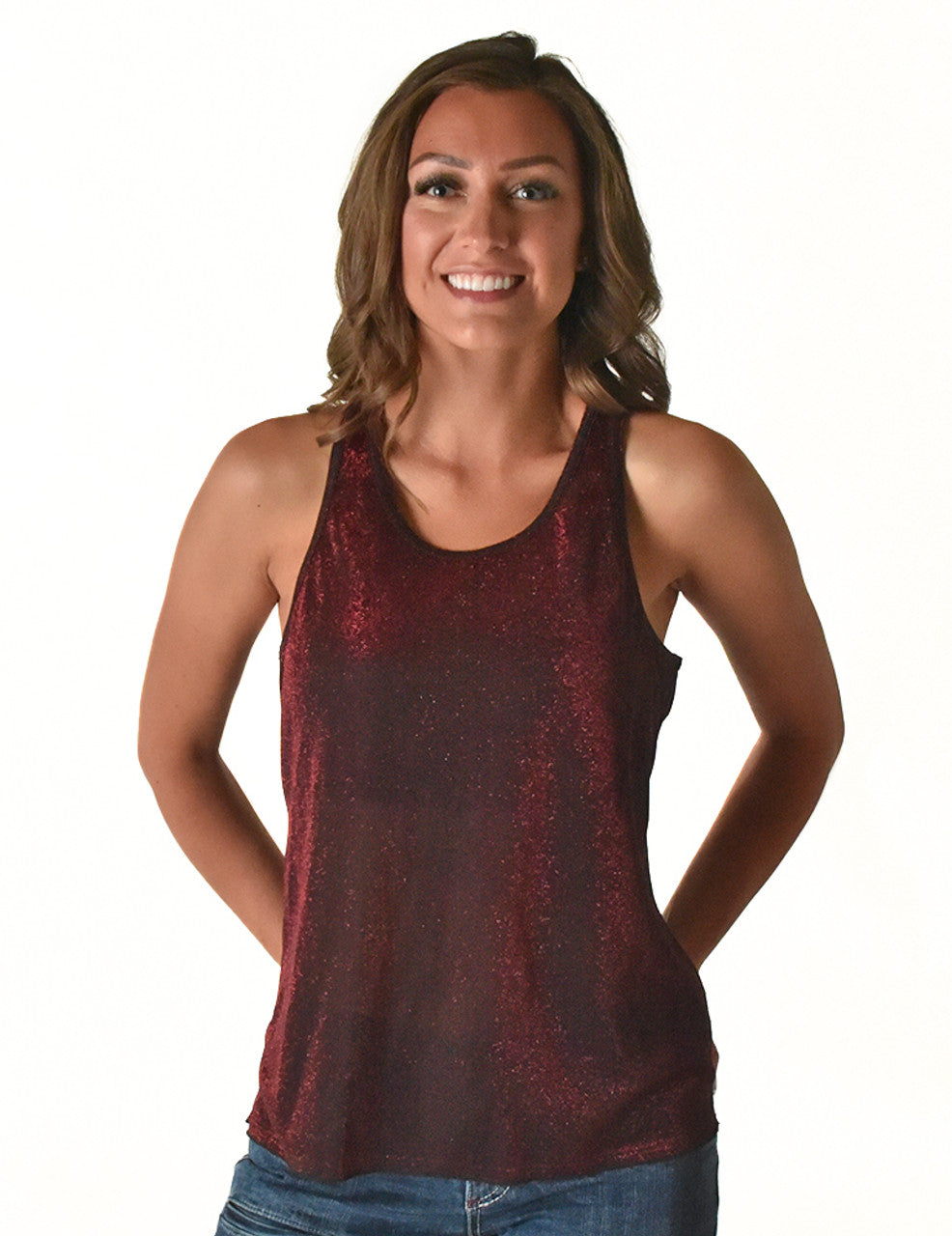 Flowy Gathered Racerback Tank Top (Red)