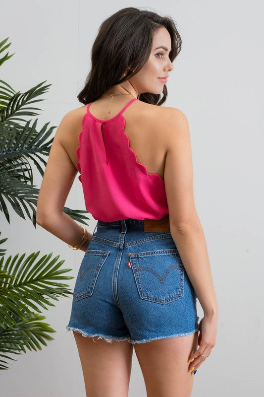 Scallop Halter Top- fuchsia