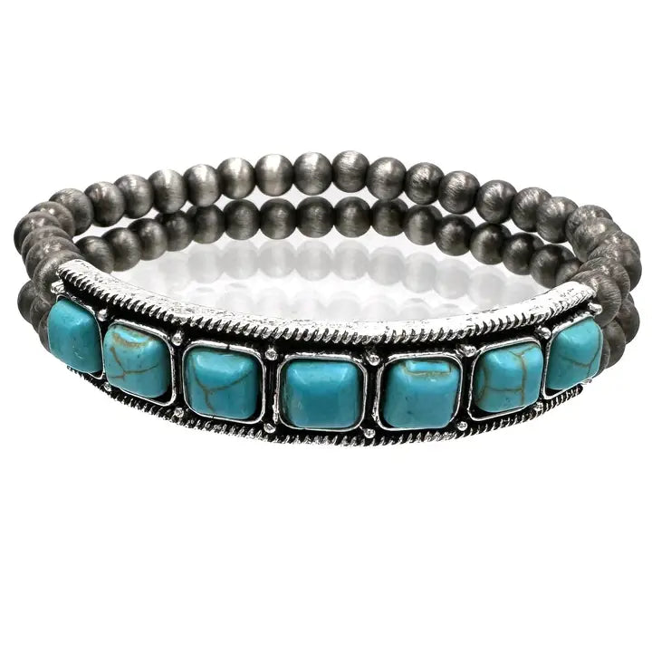 Turquoise Cubes Navajo Beads Bracelet