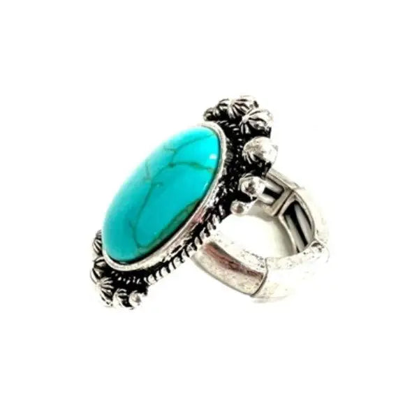 Western stretch turquoise/beads ring