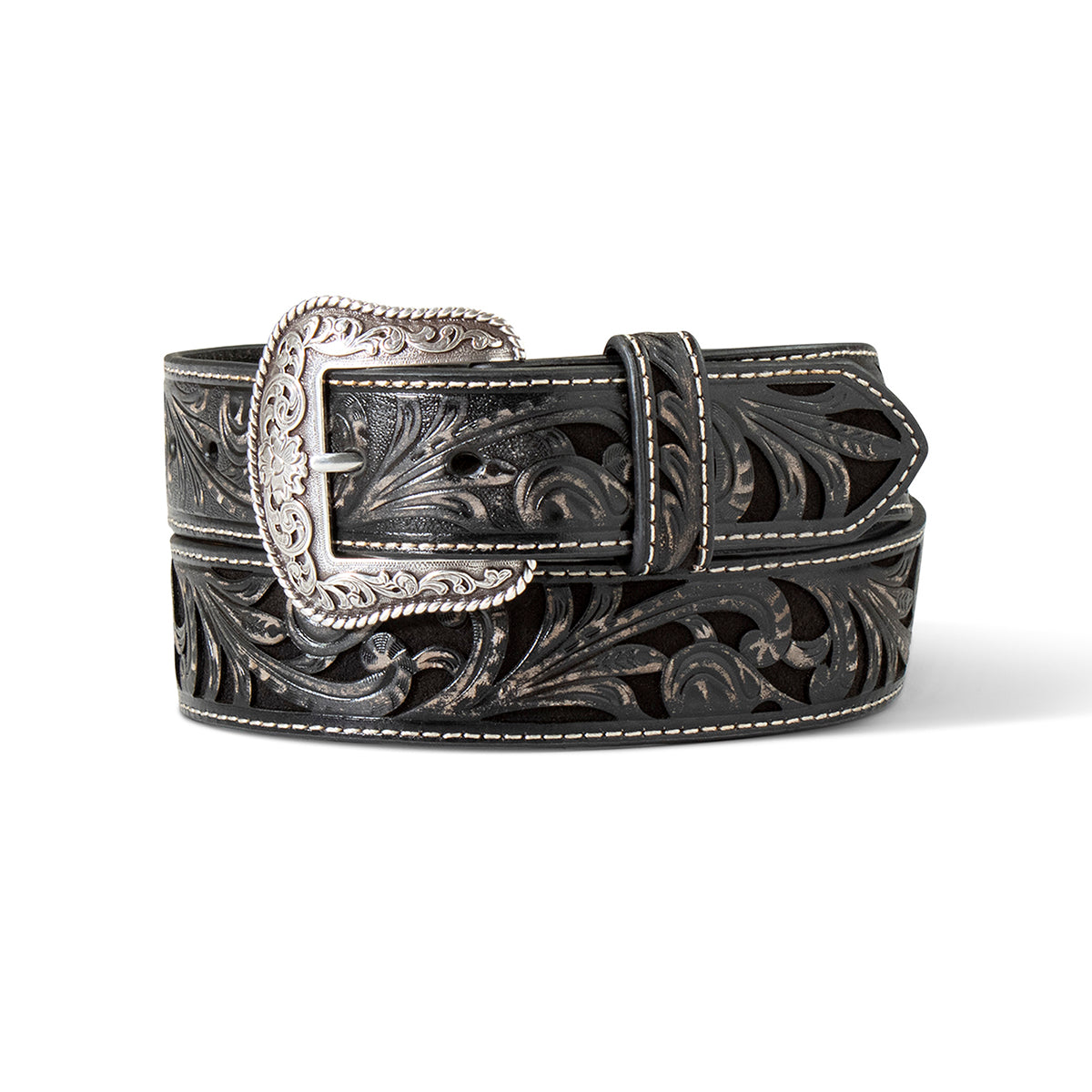 Floral Embossed Black Belt