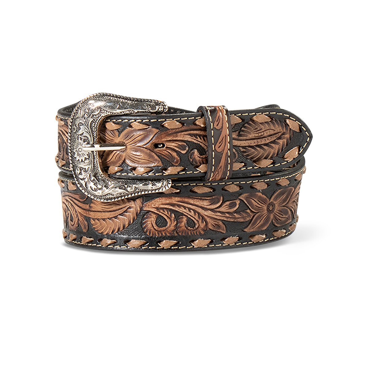 Black & Brown Floral Tooled Belt