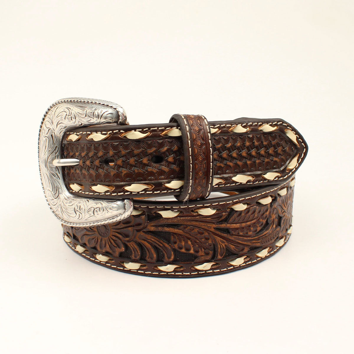 Floral Tooling & White Lacing Belt