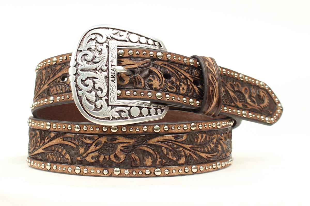 Tooled Floral and Studs Belt
