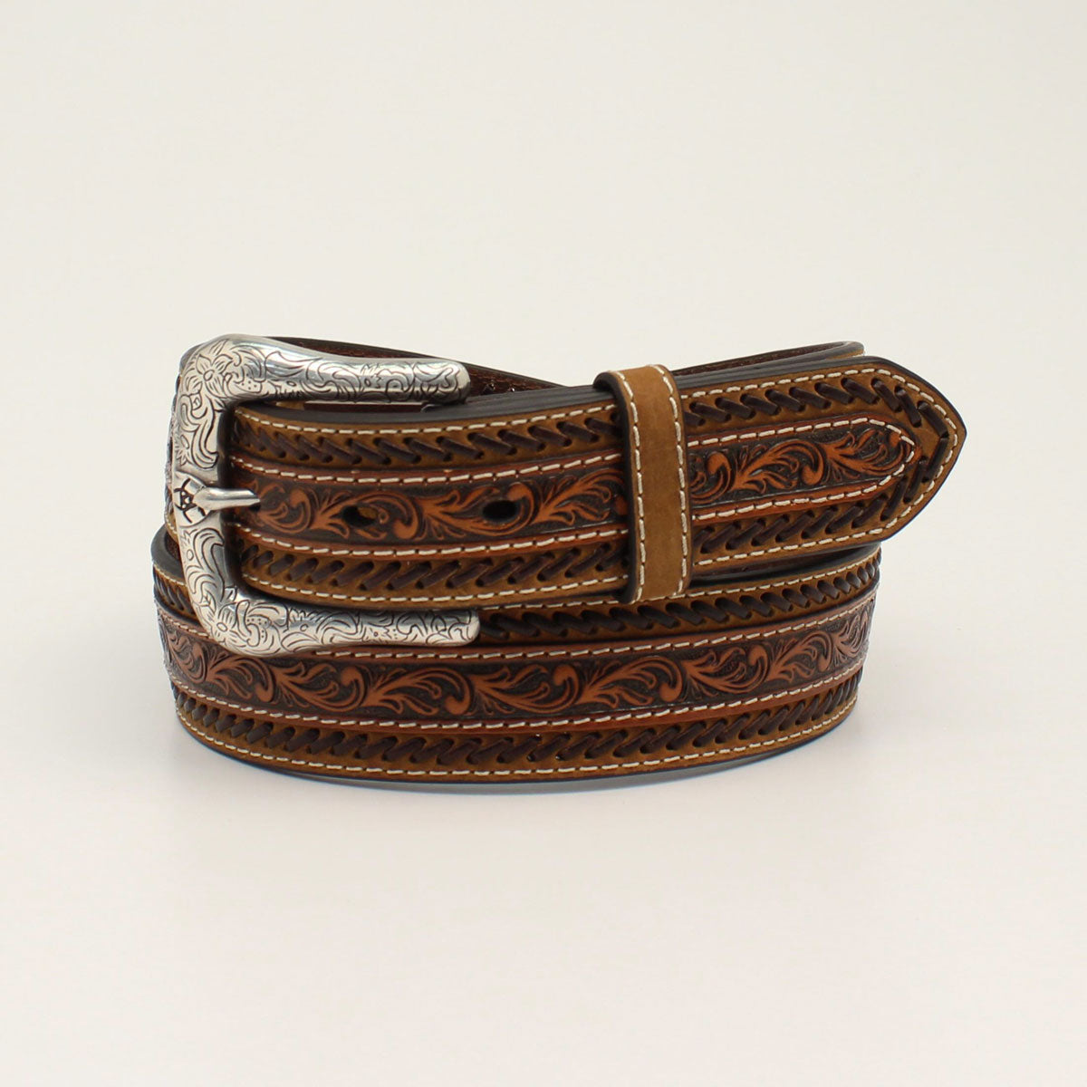 Floral Tooled Buck Stitch Belt