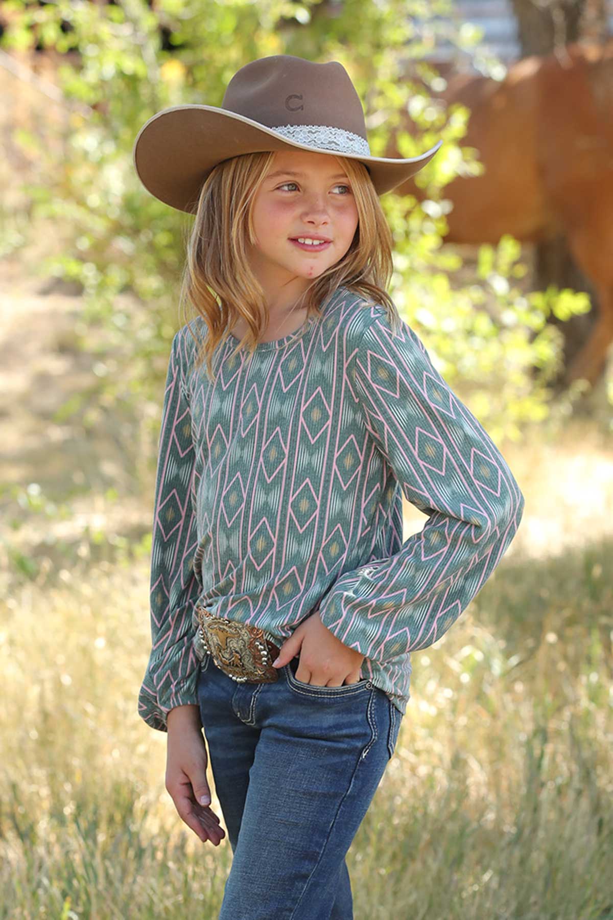 Cinch girls multi knit l/s shirt