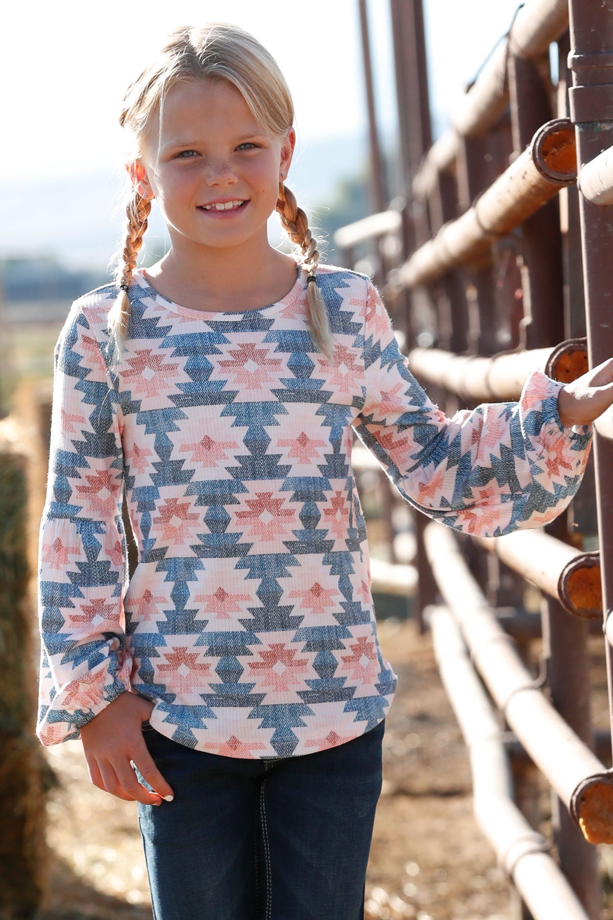 Girls Cinch L/S knit print