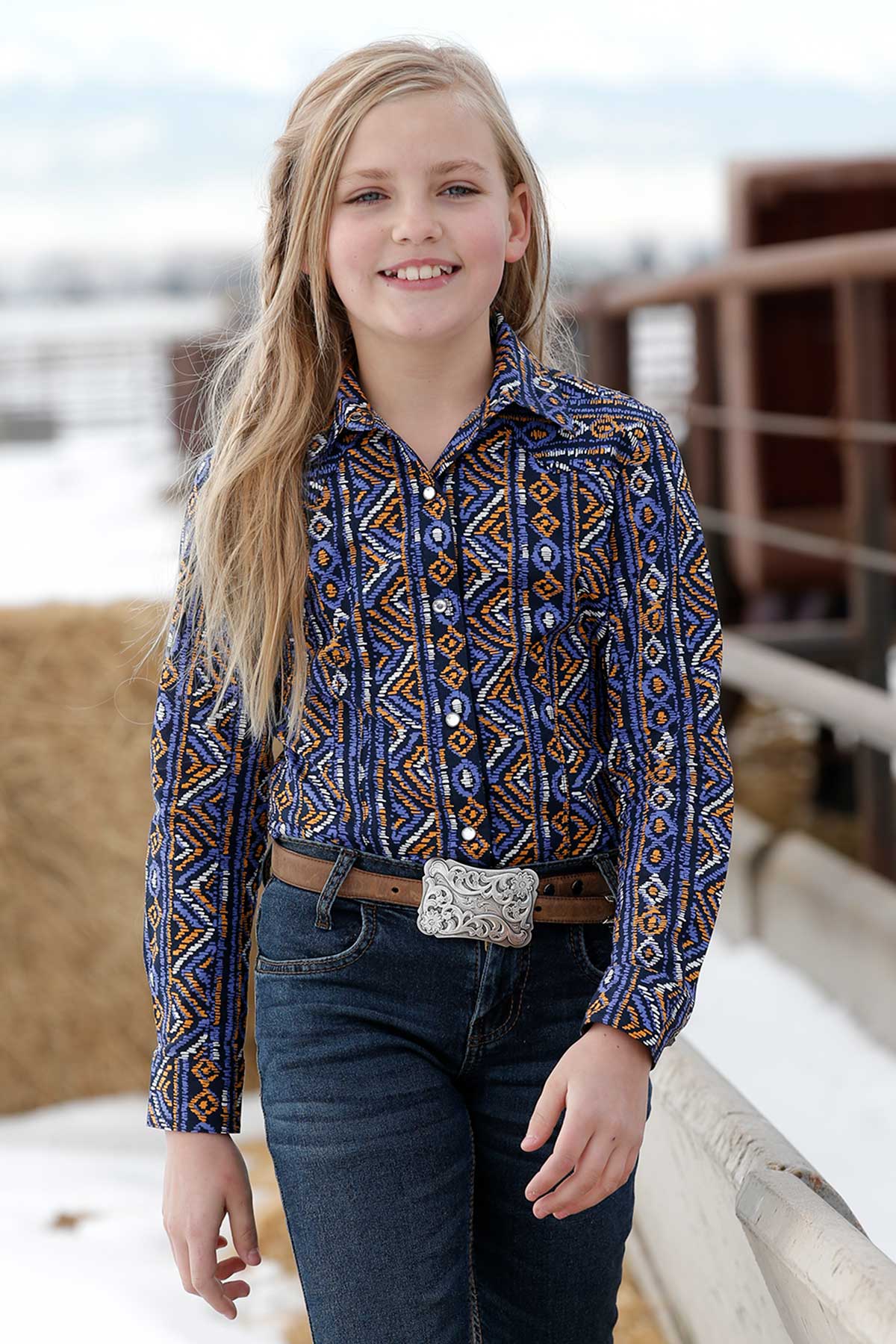 Cinch girls purple/orange l/s shirt