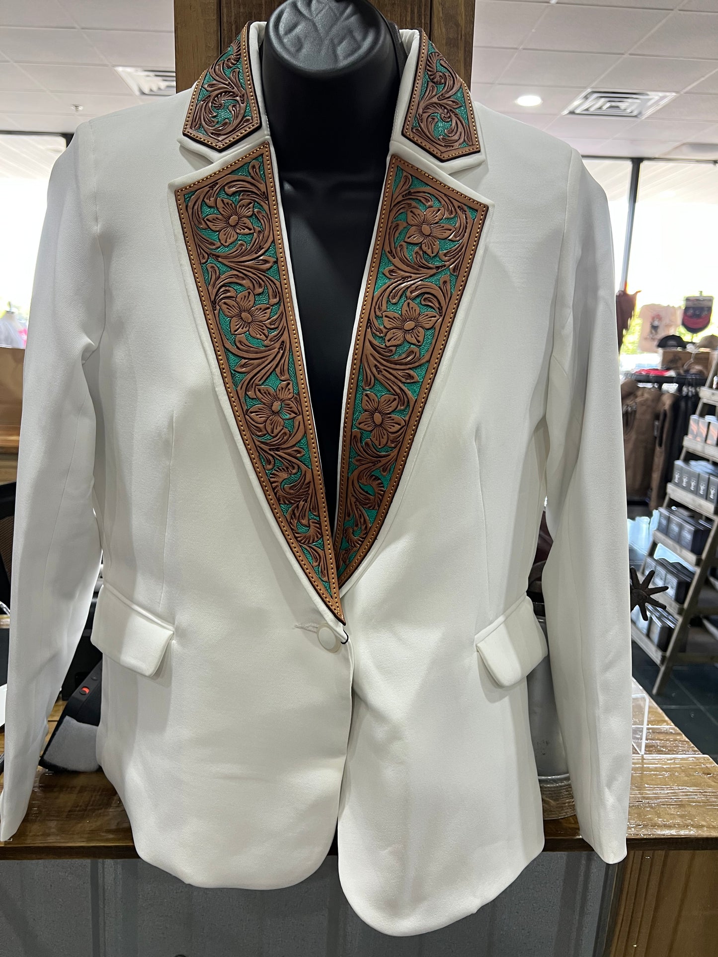 ADBZ016- WHITE LEATHER BLAZER
