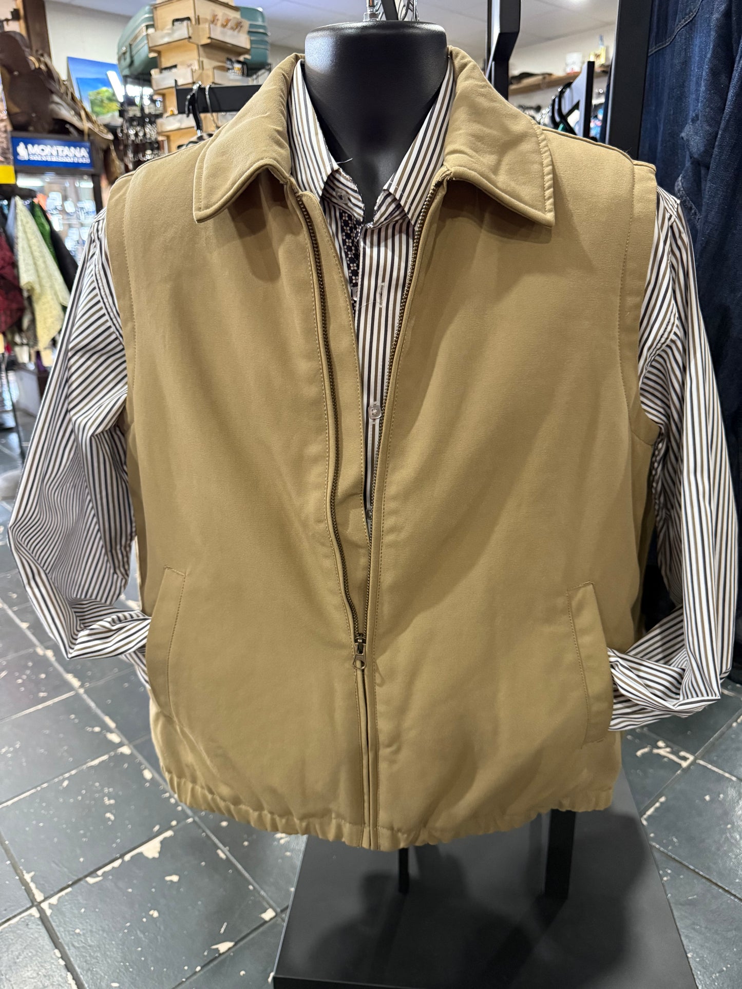 Men's canvas zip front vest Brown