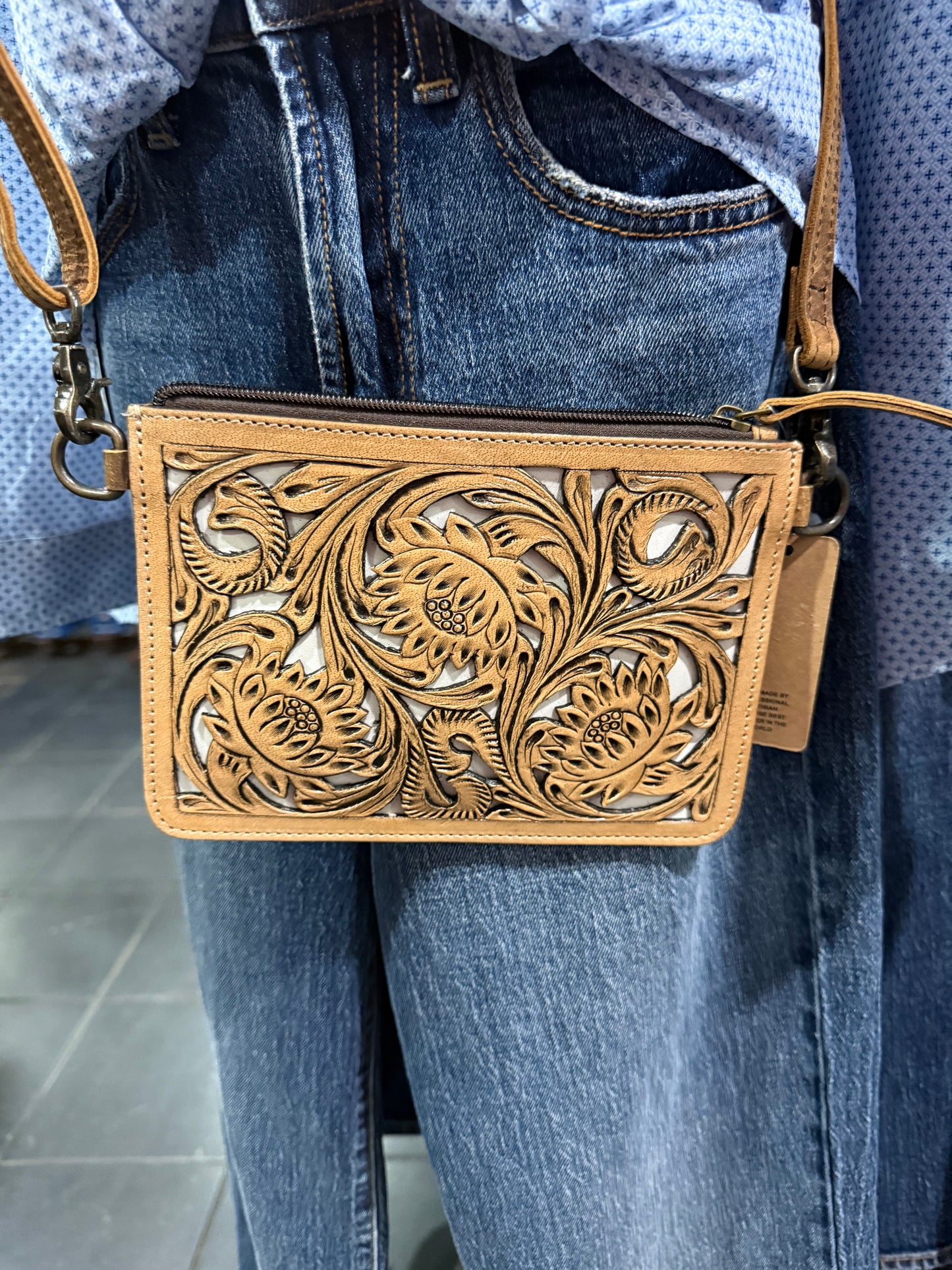 Leather/Tooled Crossbody