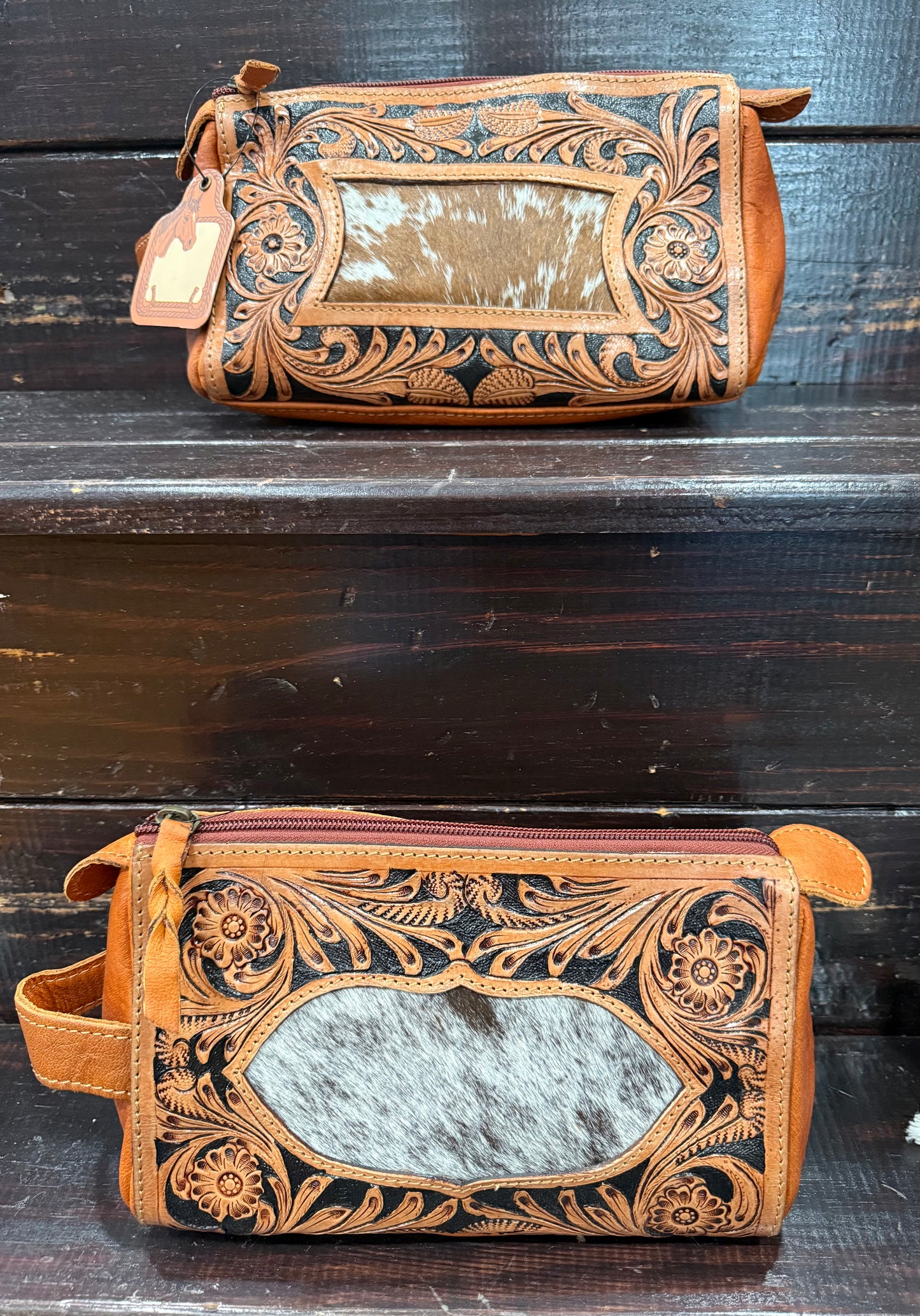 Tooled/cowhide toiletry bag