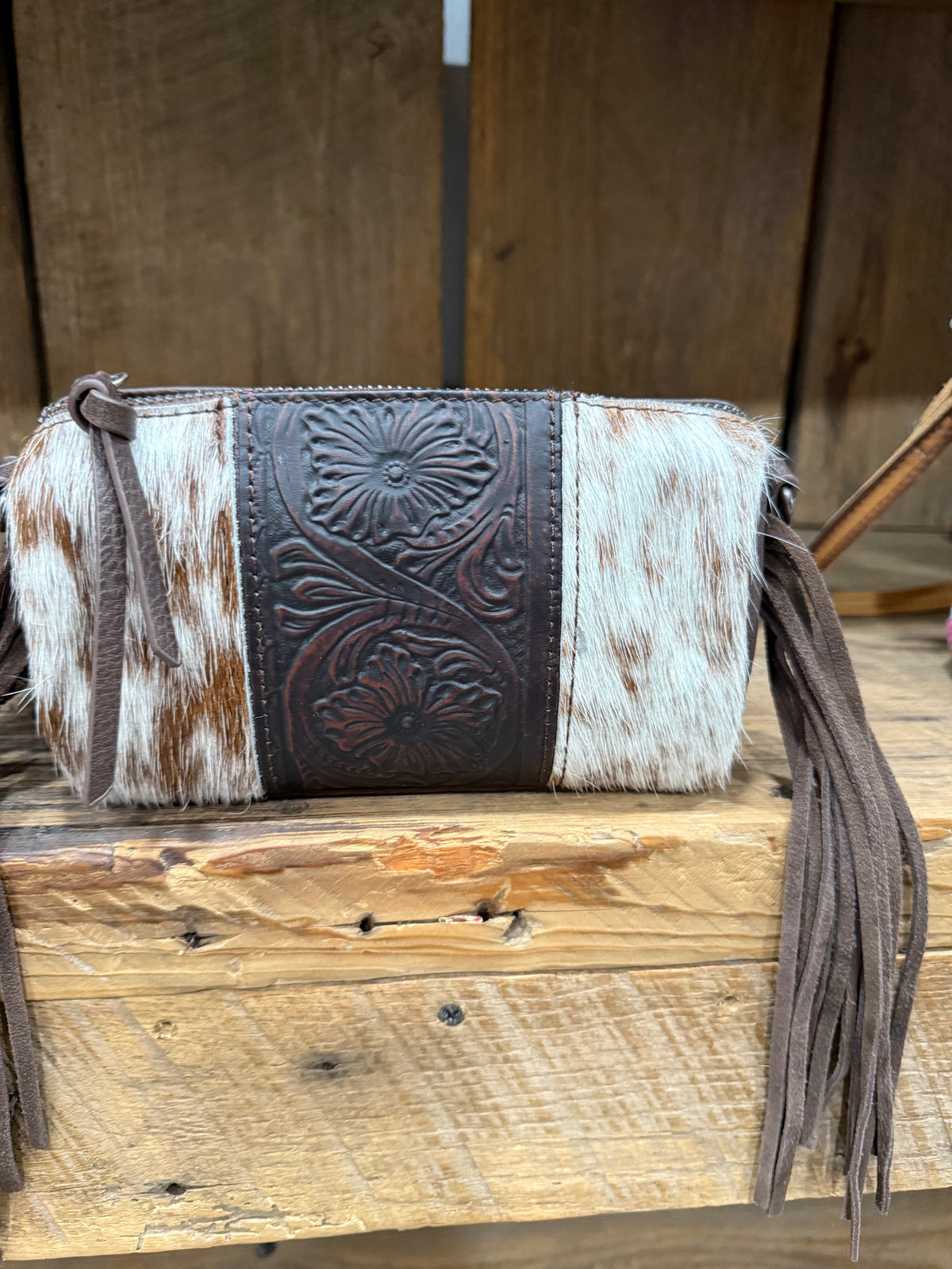 Trinity Ranch leather/hair on crossbody