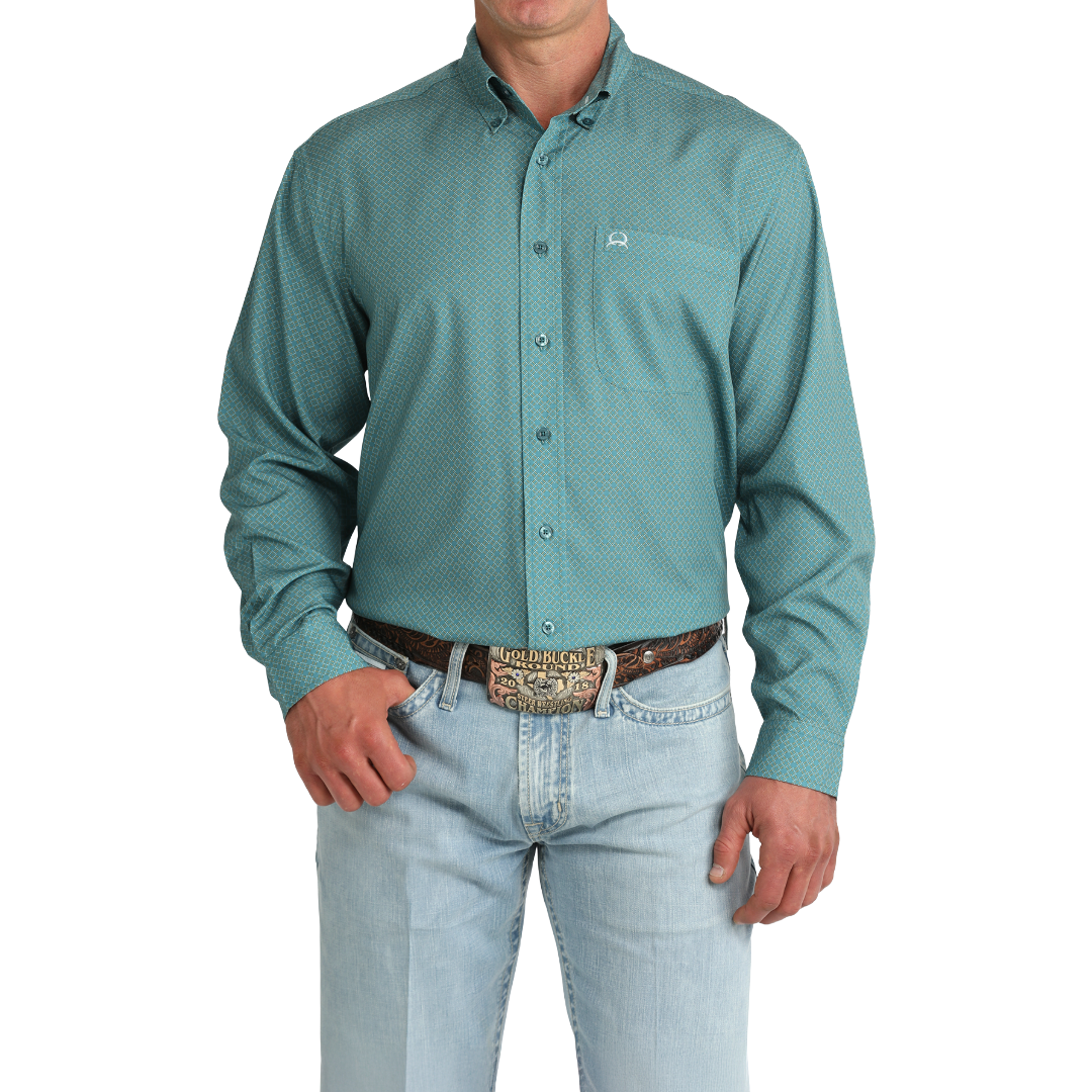 Boys cinch blue/green print L/S