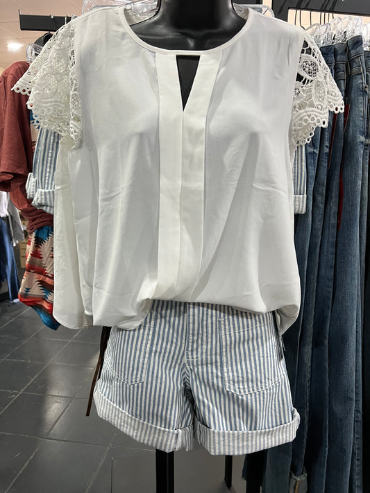 Railroad Stripe Patch Pocket Shorts