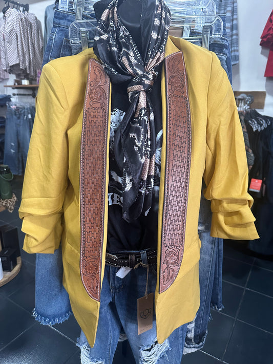Tooled Blazer- mustard