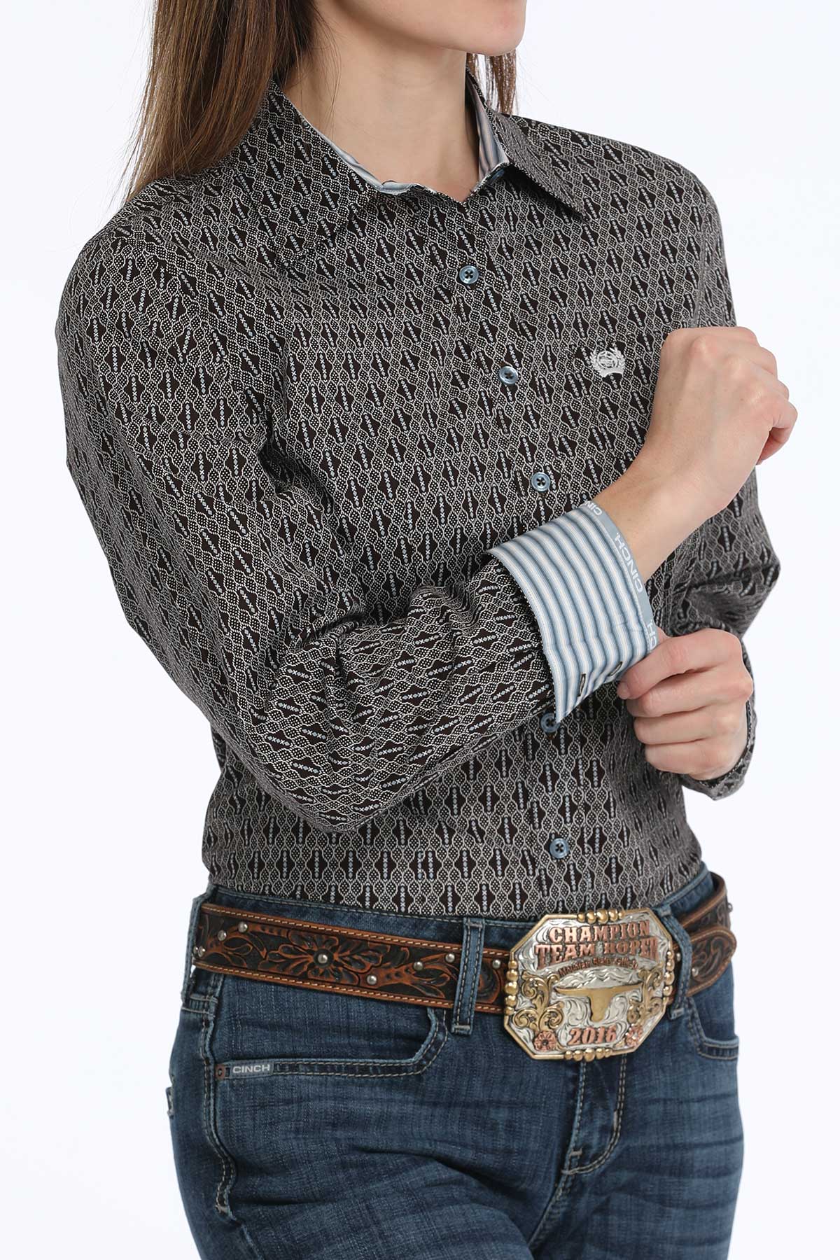 WOMEN'S L/S BROWN PRINT