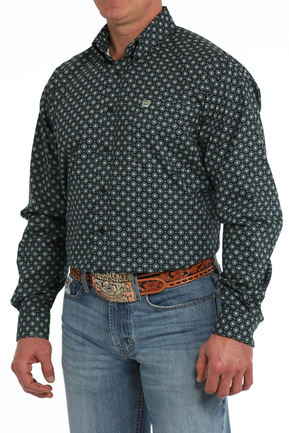 BLACK/TEAL GEO PRINT L/S