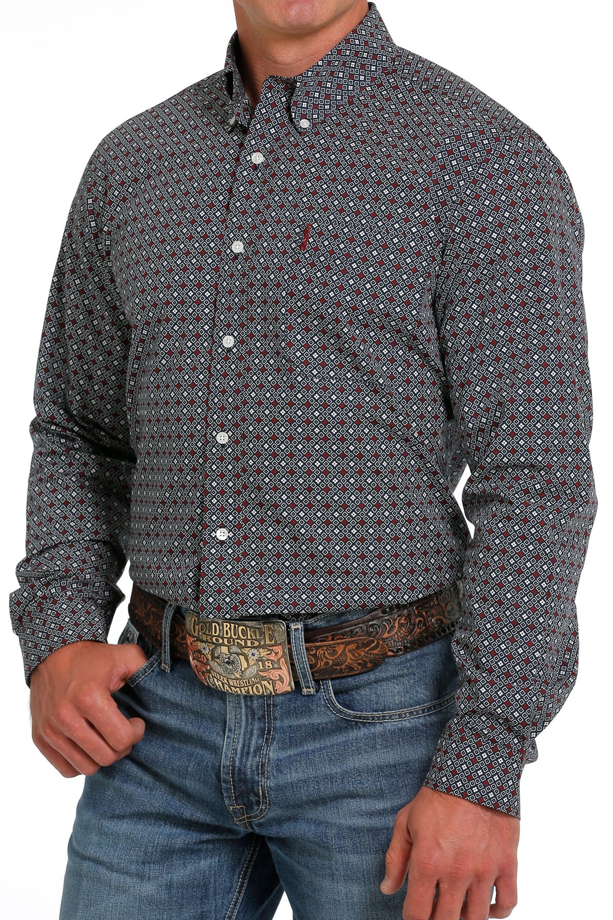 Geo Print Long Sleeve- black/ burgundy
