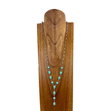 Silver w/turquoise stone Y drape
