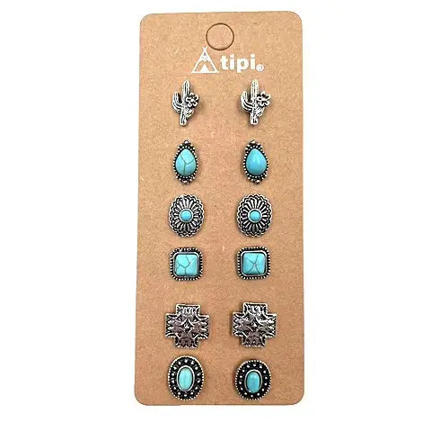 Western 6 Pair Dainty Post Earring Set