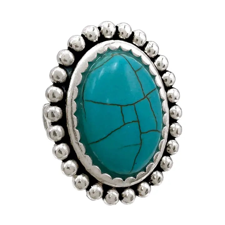 Large Turquoise Stone Western Stretch Ring