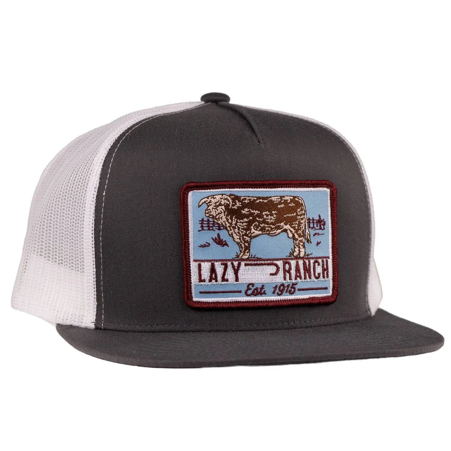 Lazy J Ranch Grey White Bull Trap Patch Trucker Cap