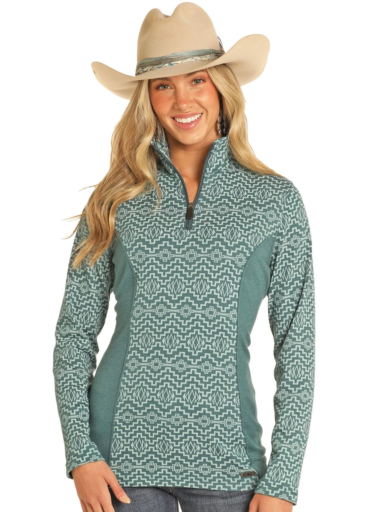 womens teal aztec 1/4 zip