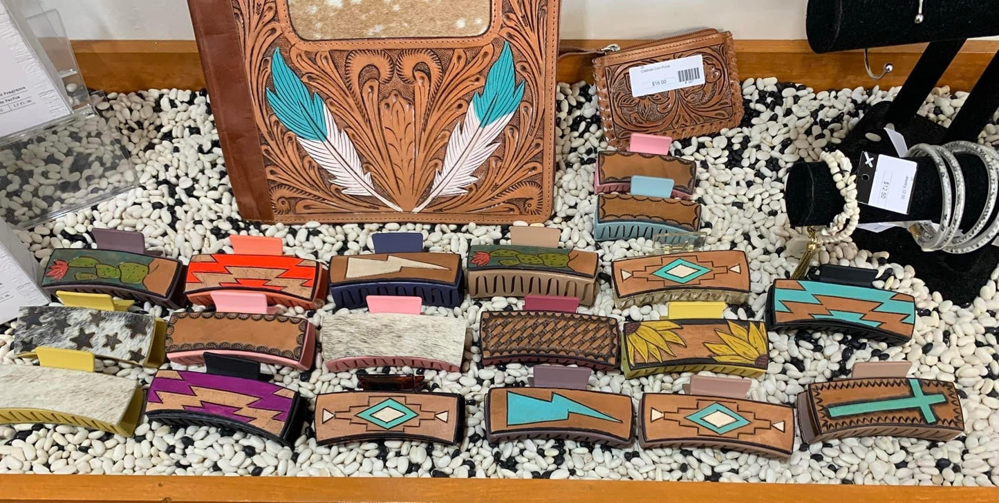 Tooled leather hair clip- CUSTOM