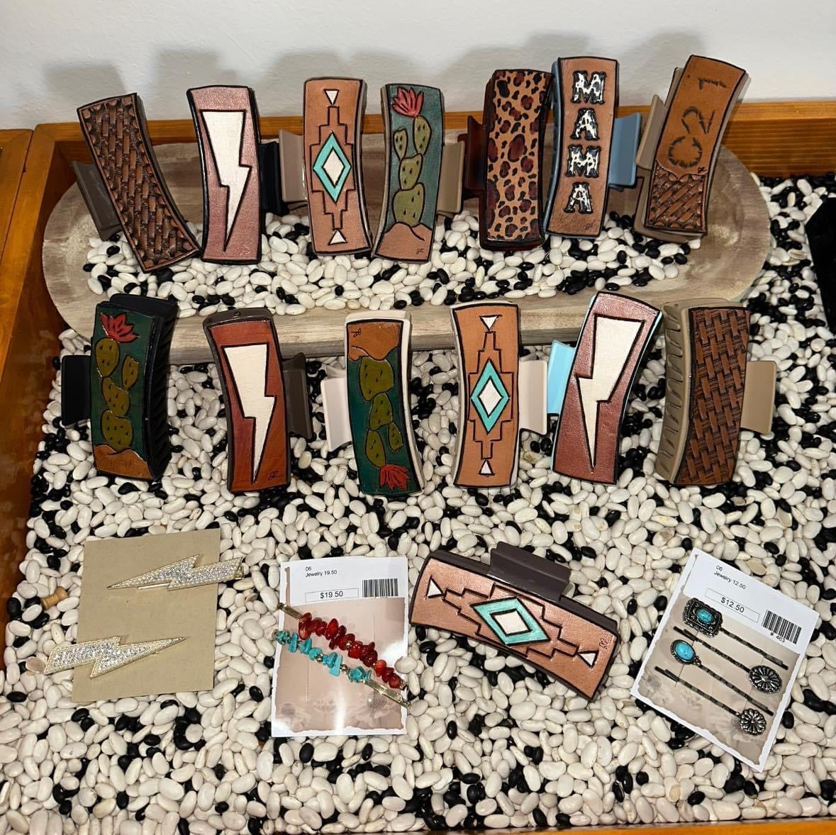 Tooled leather hair clip- CUSTOM