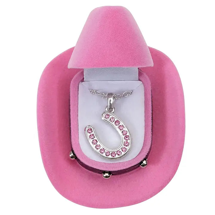 Pink Horseshoe Necklace in HatBox