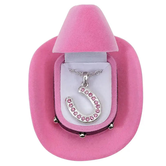 Pink Horseshoe Necklace in HatBox