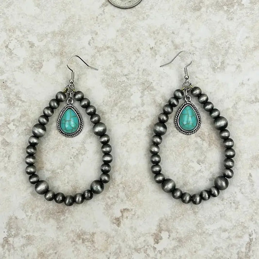 BLUE Silver Navajo Pearl with Blue Turquoise Teardrop