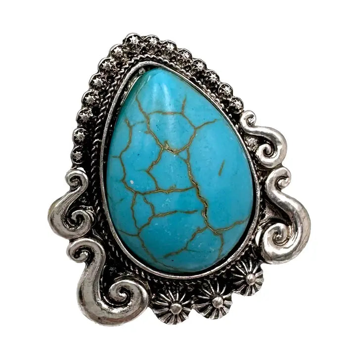 Large Turquoise Teardrop Stone Western Ring