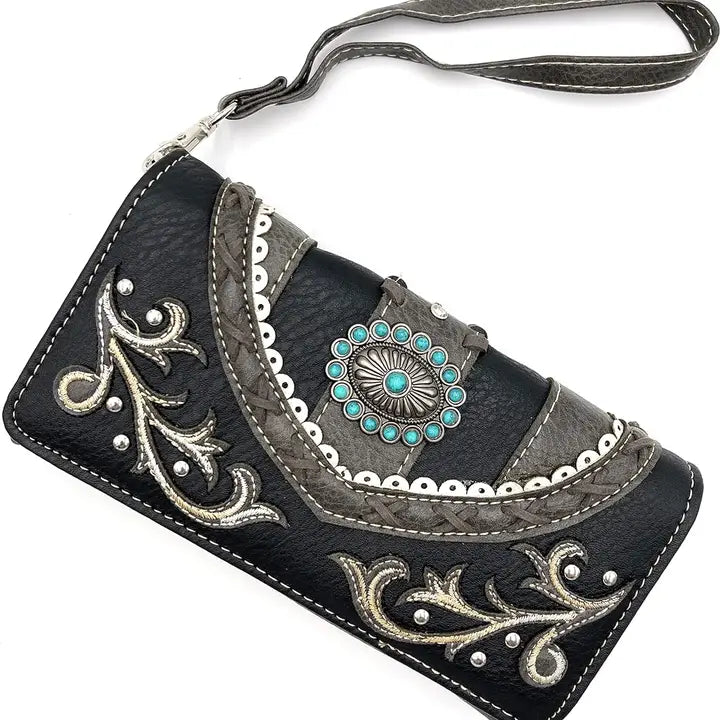Turquoise Concho Native Black Wallet