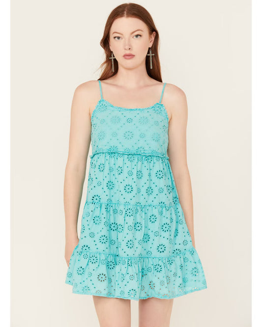 Ladies Turquoise Eyelet dress