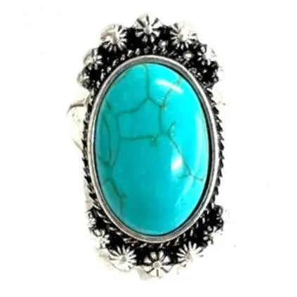 Western stretch turquoise/beads ring