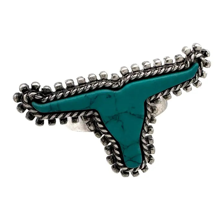 Longhorn Shape Turquoise Stone Western Ring