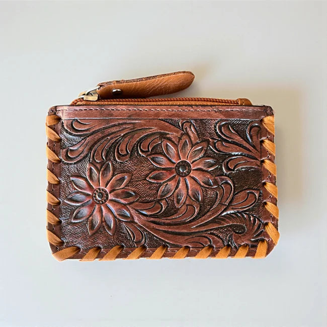 Tooled & Cowhide Coin Purse