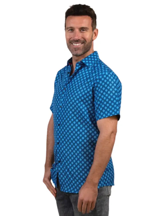 Diamond Print Short Sleeve- blue