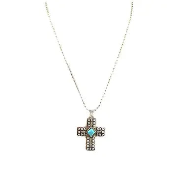 Western Turquoise Stone Cross Necklace