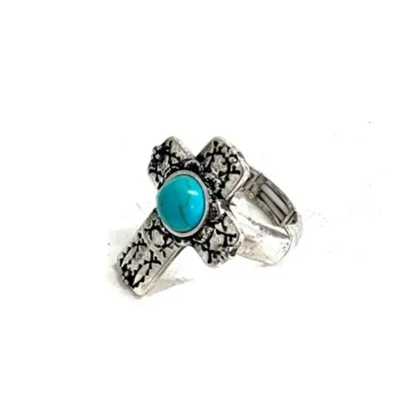Western Cross turquoise stretch ring