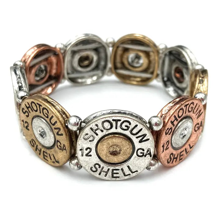 Large Shotgun 12 Gauge Bullet Shell Stretch Bracelet Gold