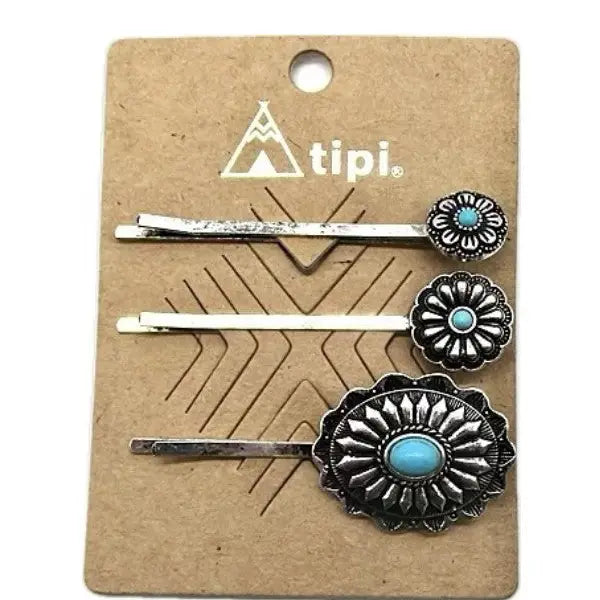 Western Turquoise Bobby Pin Set 3pc. set