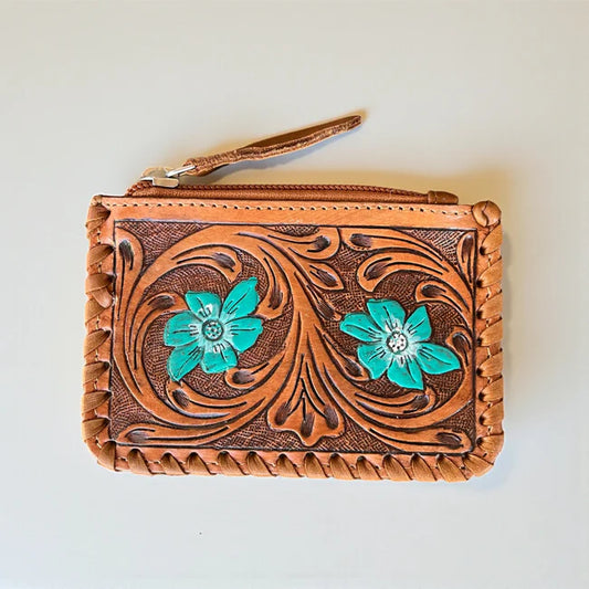 Tooled & Cowhide Coin Purse