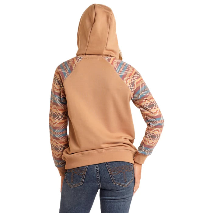 Rock & Roll Ladies Contrast Sleeves Tan Hoodie