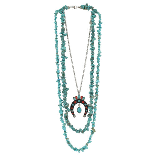 JUSTIN LADIES 32" 3 STRAND FAUX TURQ STONE WITH NAJA NECKLACE