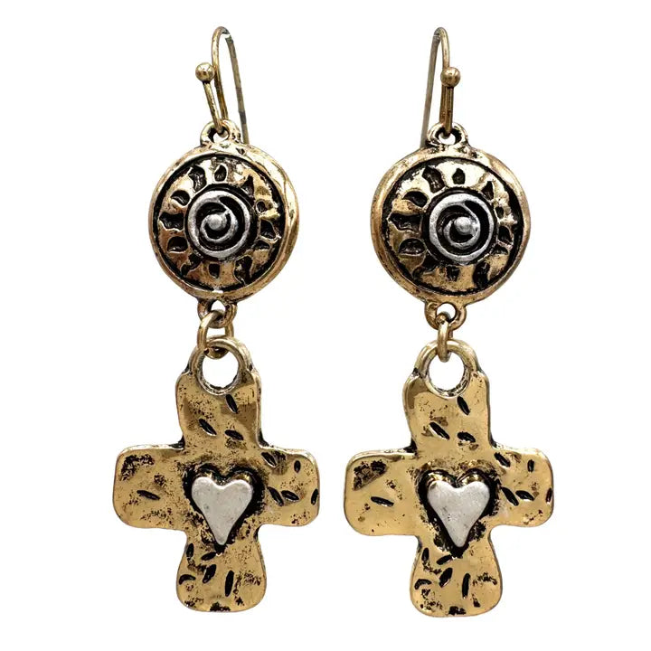 Sun Heart Cross Earrings