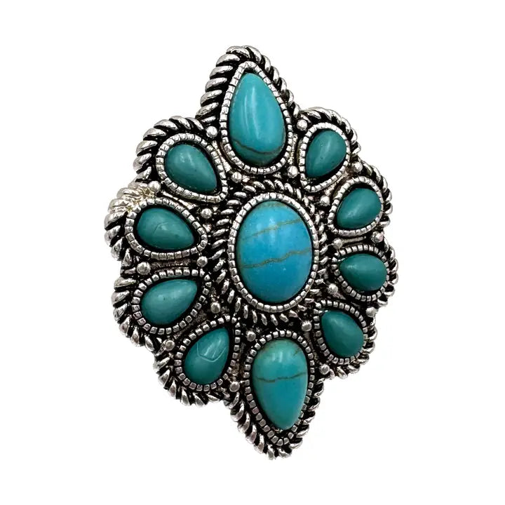 Turquoise Stone Large Western Stretch Ring